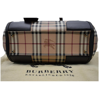BURBERRY Gladstone Haymarket Check Leather Tote Shoulder Bag Chocolate