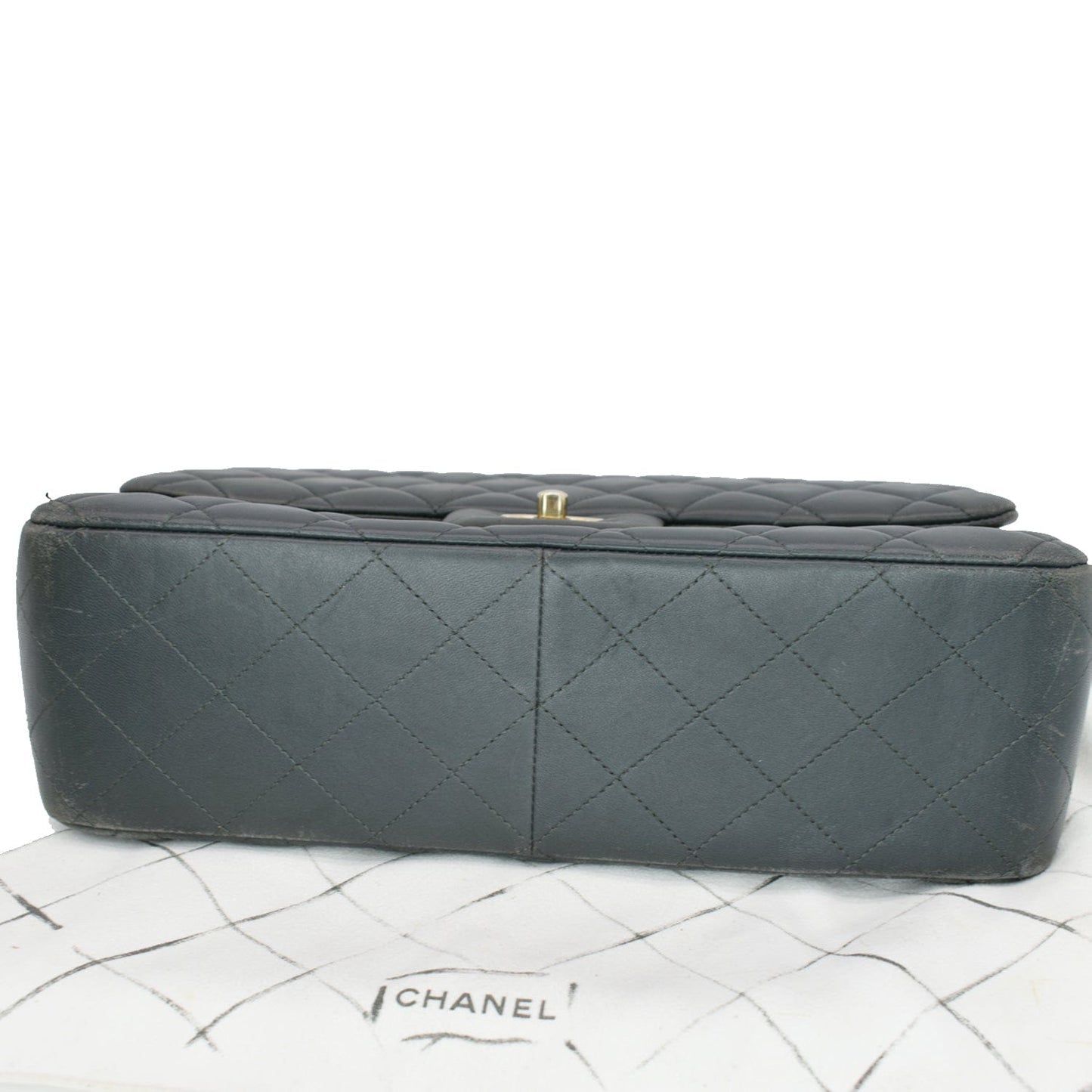 CHANEL Classic Jumbo Double Flap Lambskin Leather Shoulder Bag Grey