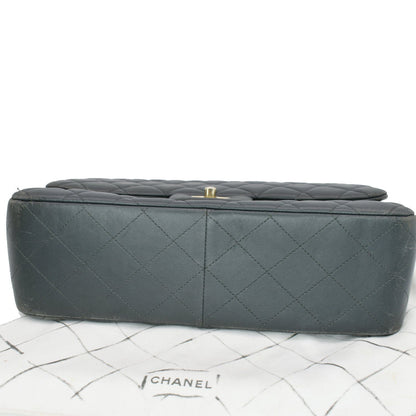 CHANEL Classic Jumbo Double Flap Lambskin Leather Shoulder Bag Grey