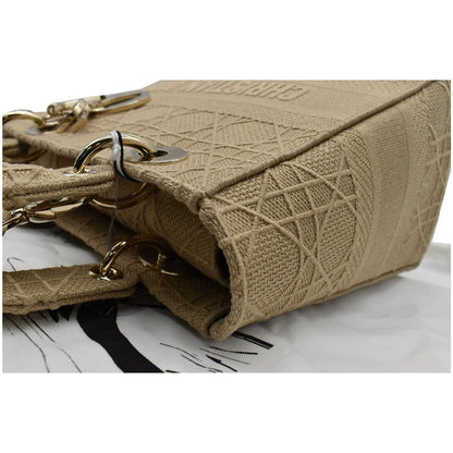 CHRISTIAN DIOR Medium Lady D-Lite Embroidered Canvas Shoulder Bag Beige