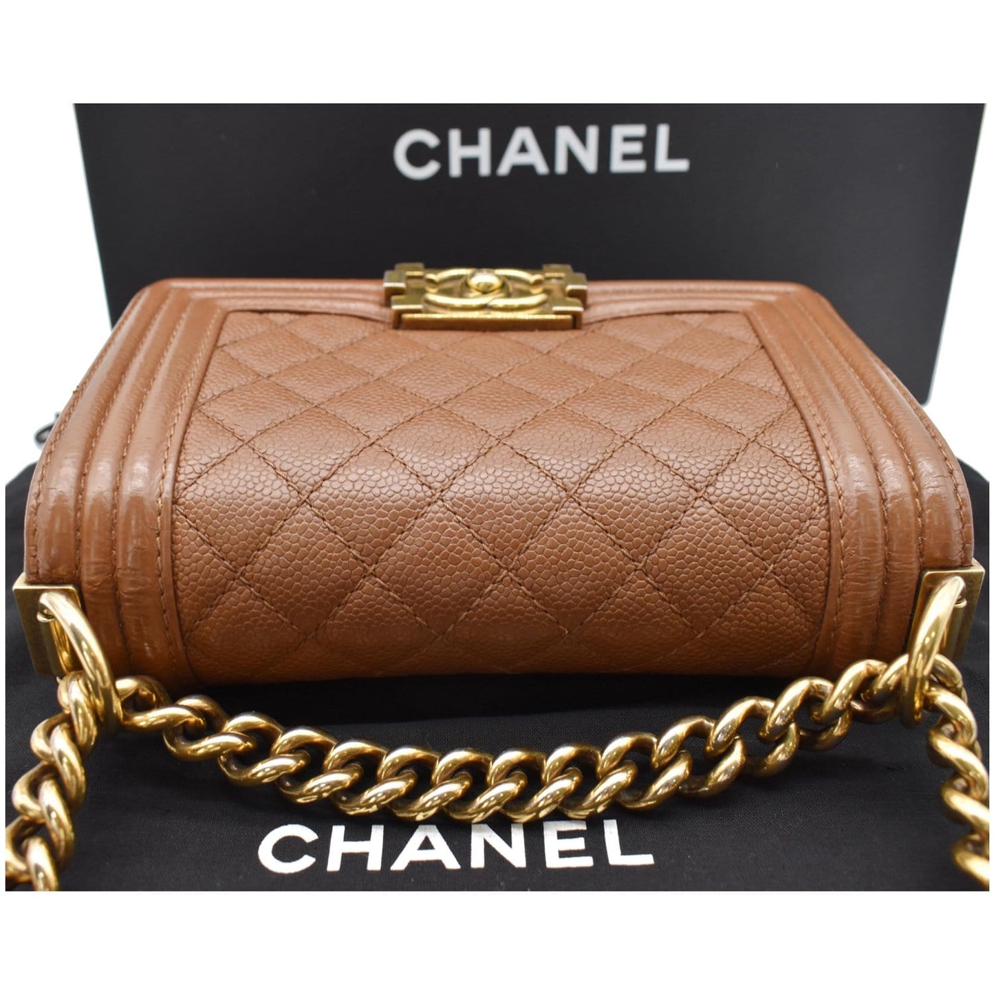 CHANEL Small Boy CC Chain Leather Shoulder Bag Brown