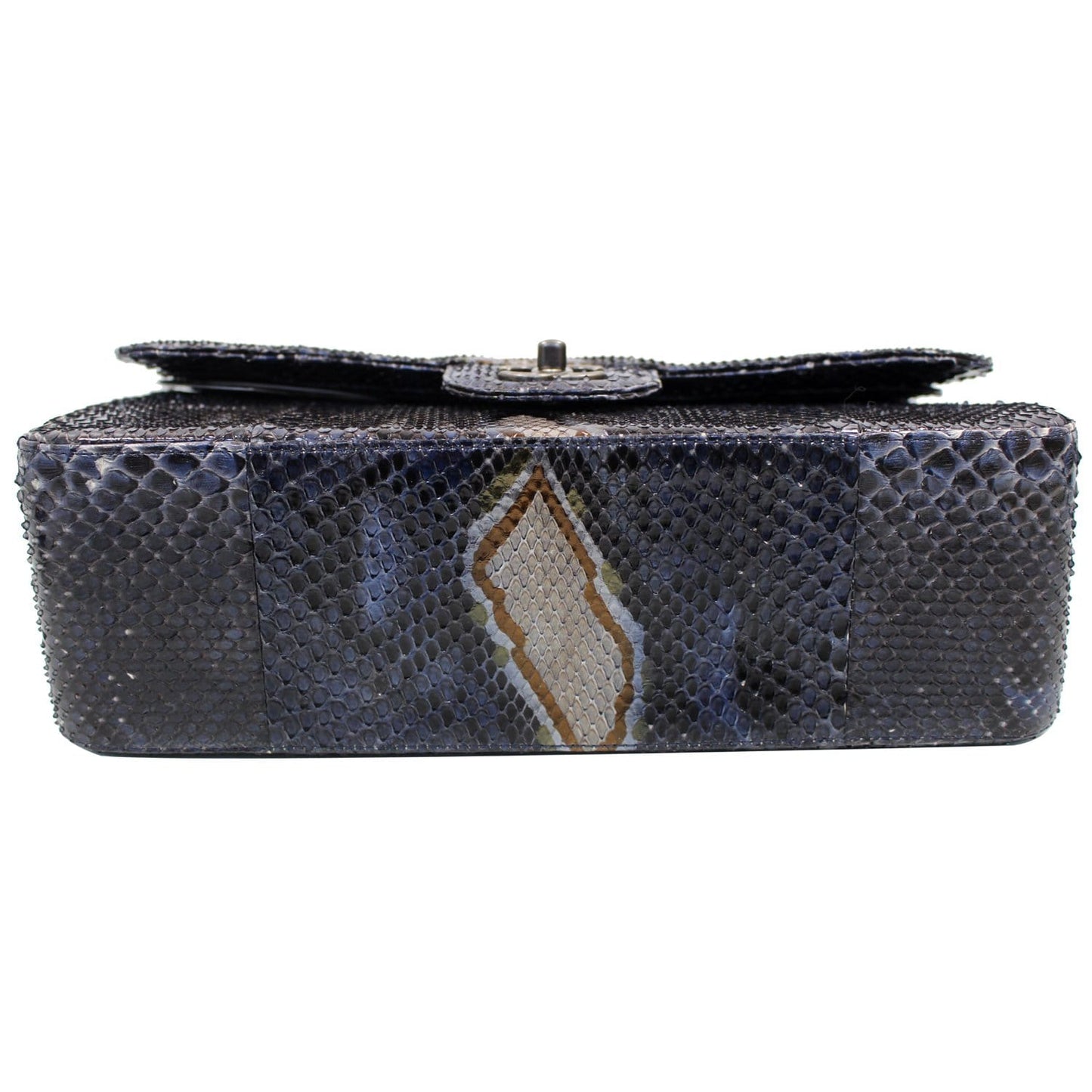 CHANEL Timeless Classic Double Flap Python Shoulder Bag Navy Blue
