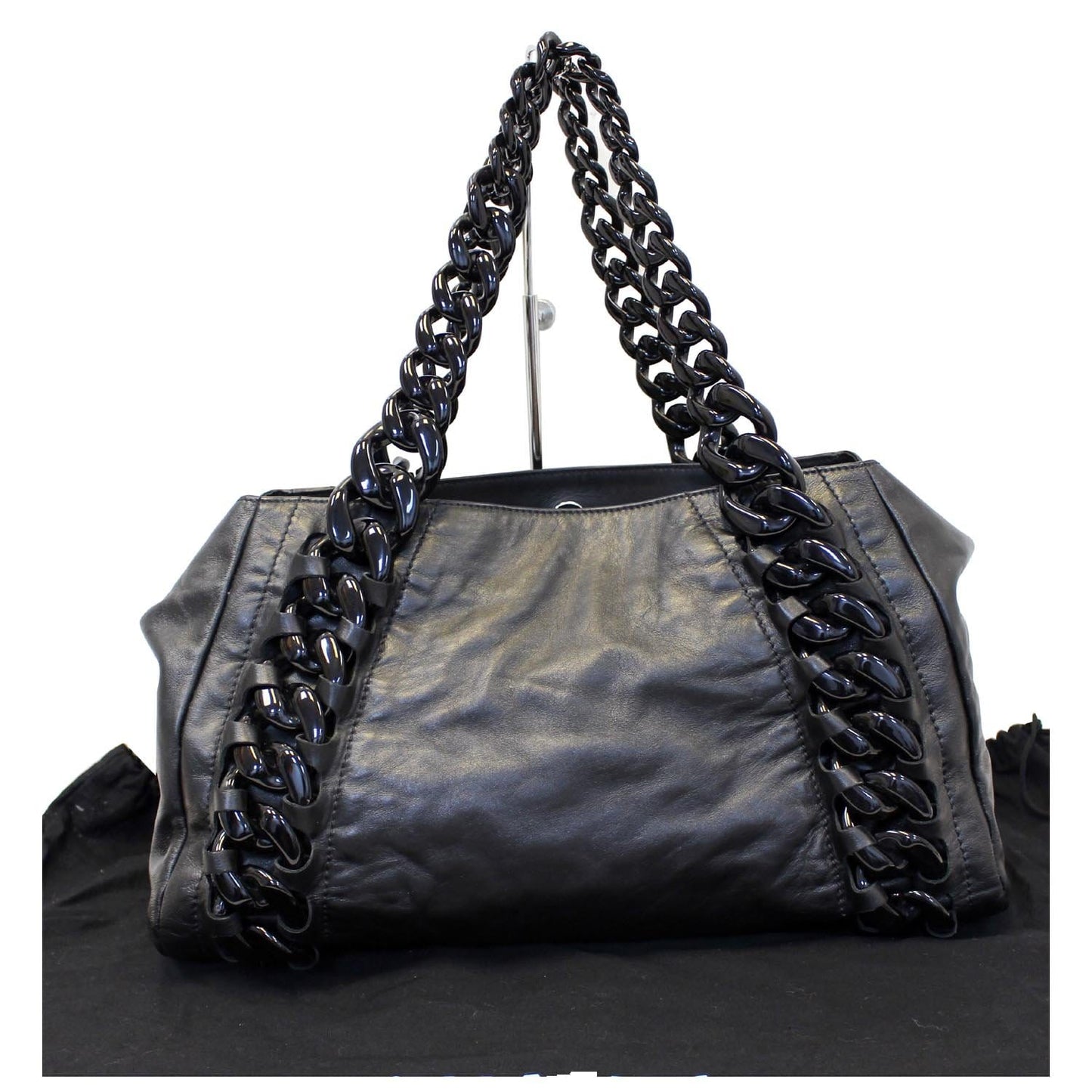 CHANEL Calfskin Rhodoid Modern Chain East West Tote Black