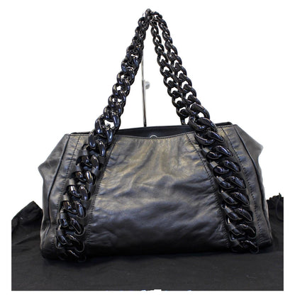 CHANEL Calfskin Rhodoid Modern Chain East West Tote Black