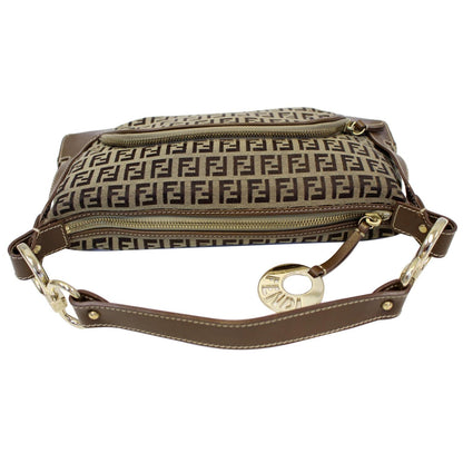 FENDI Zucca Small Canvas Shoulder Bag Beige