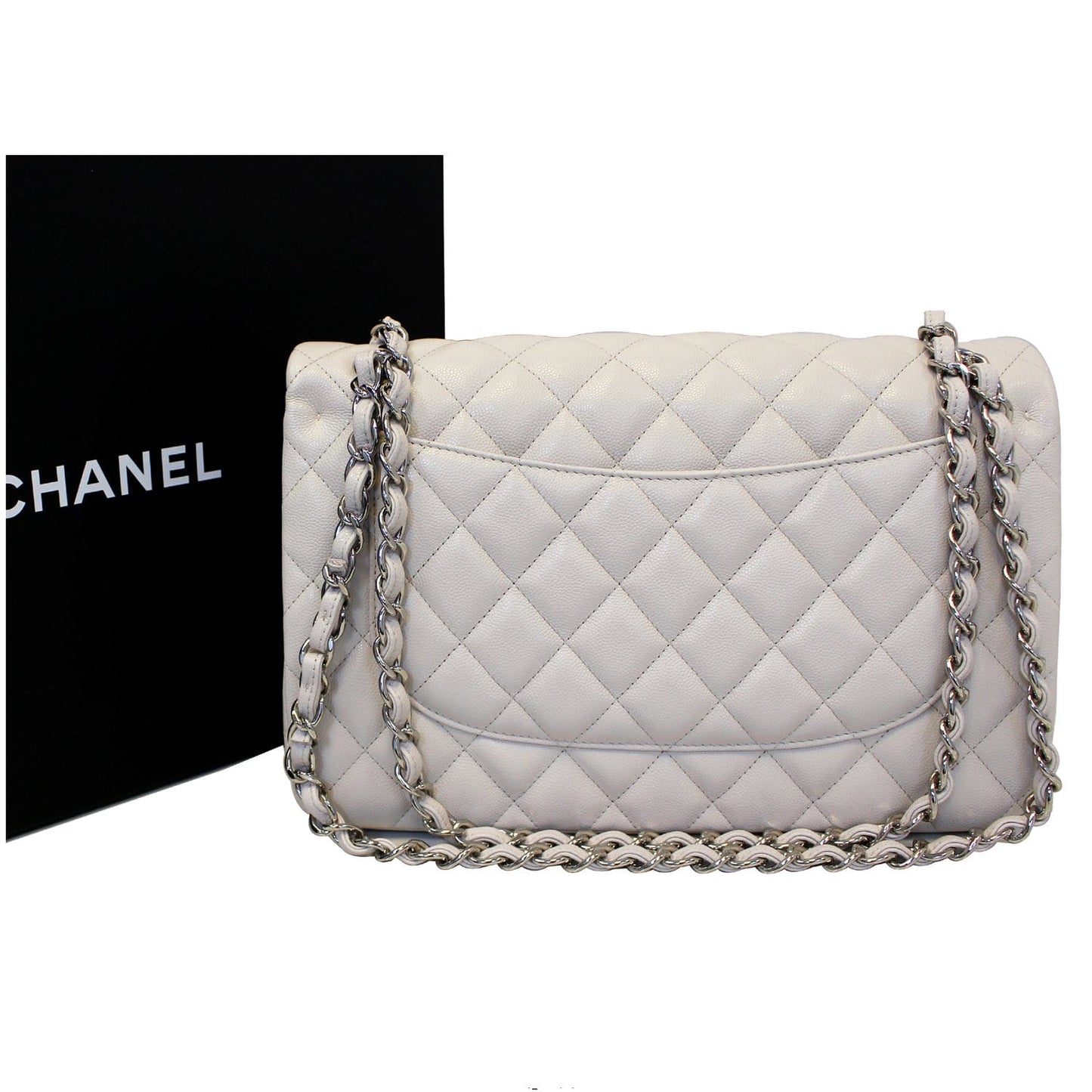 CHANEL Classic Jumbo Double Flap Caviar Leather Ivory Shoulder Bag