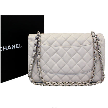 CHANEL Classic Jumbo Double Flap Caviar Leather Ivory Shoulder Bag