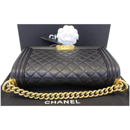 CHANEL Medium Boy Flap Lambskin Leather Shoulder Bag Black - 15% OFF