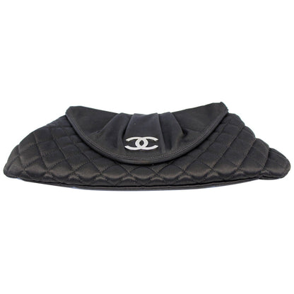 CHANEL CC Half Moon Quilted Satin Clutch Black
