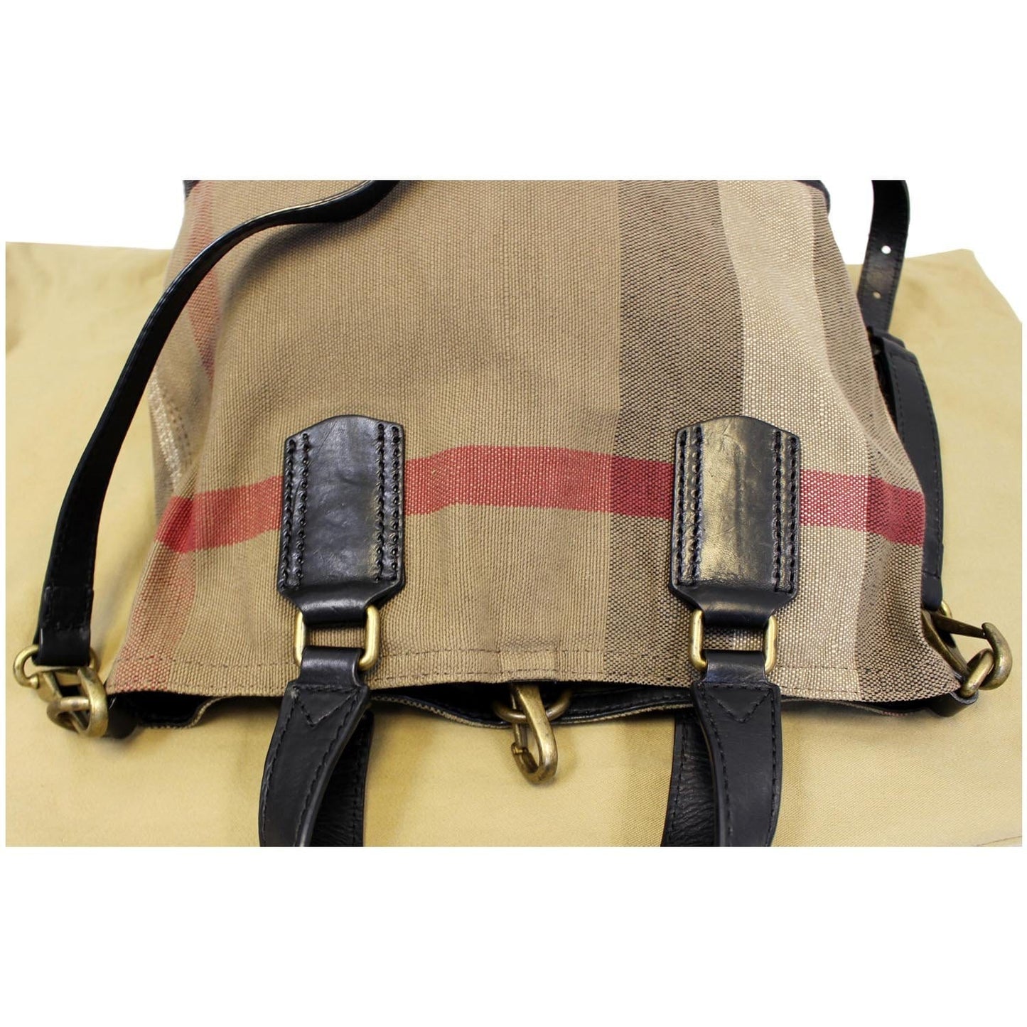 BURBERRY Susanna Medium Leather Canvas Check Shoulder Bag Brown