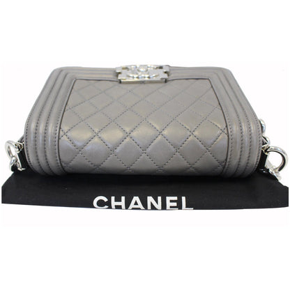 CHANEL Boy Flap with Stingray Lambskin Shoulder Bag Silver