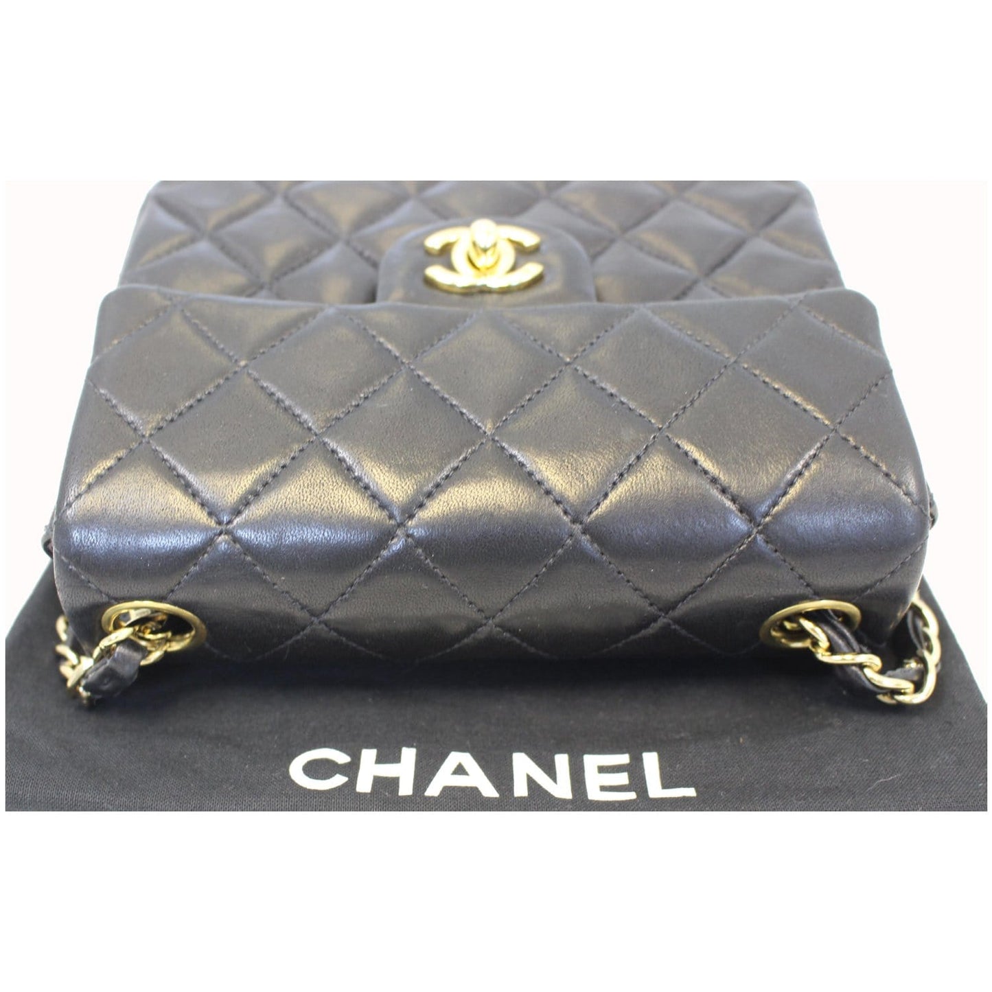 CHANEL Mini Flap Lambskin Leather Crossbody Bag Black