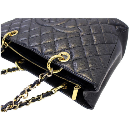 CHANEL Black Caviar Leather Grand Shopping Tote Bag