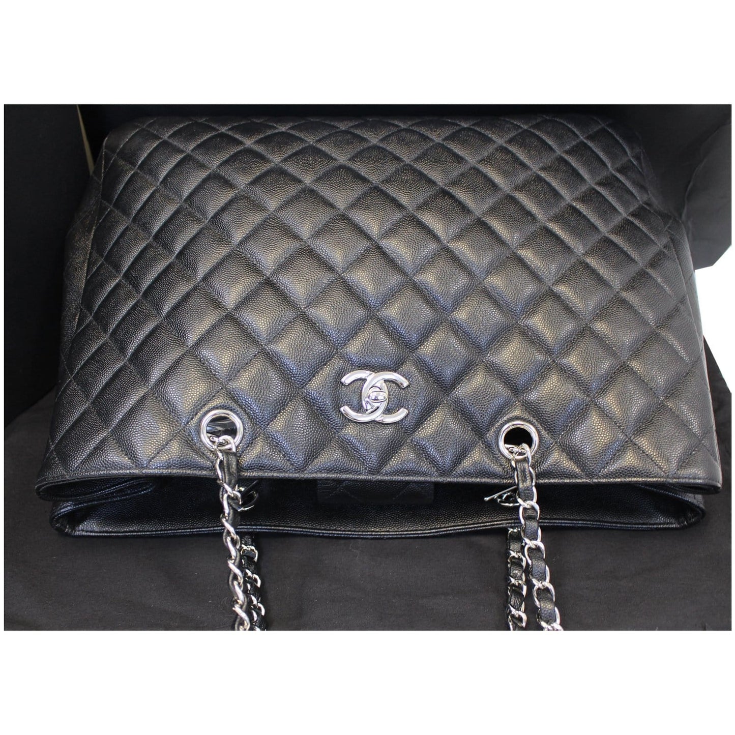 CHANEL Large Classic Caviar Leather Tote Shoulder Bag Black
