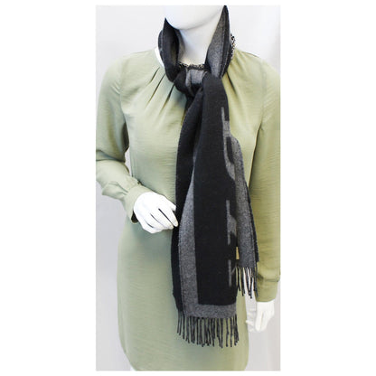 Burberry Logo Text Cashmere Scarf  Black/Grey