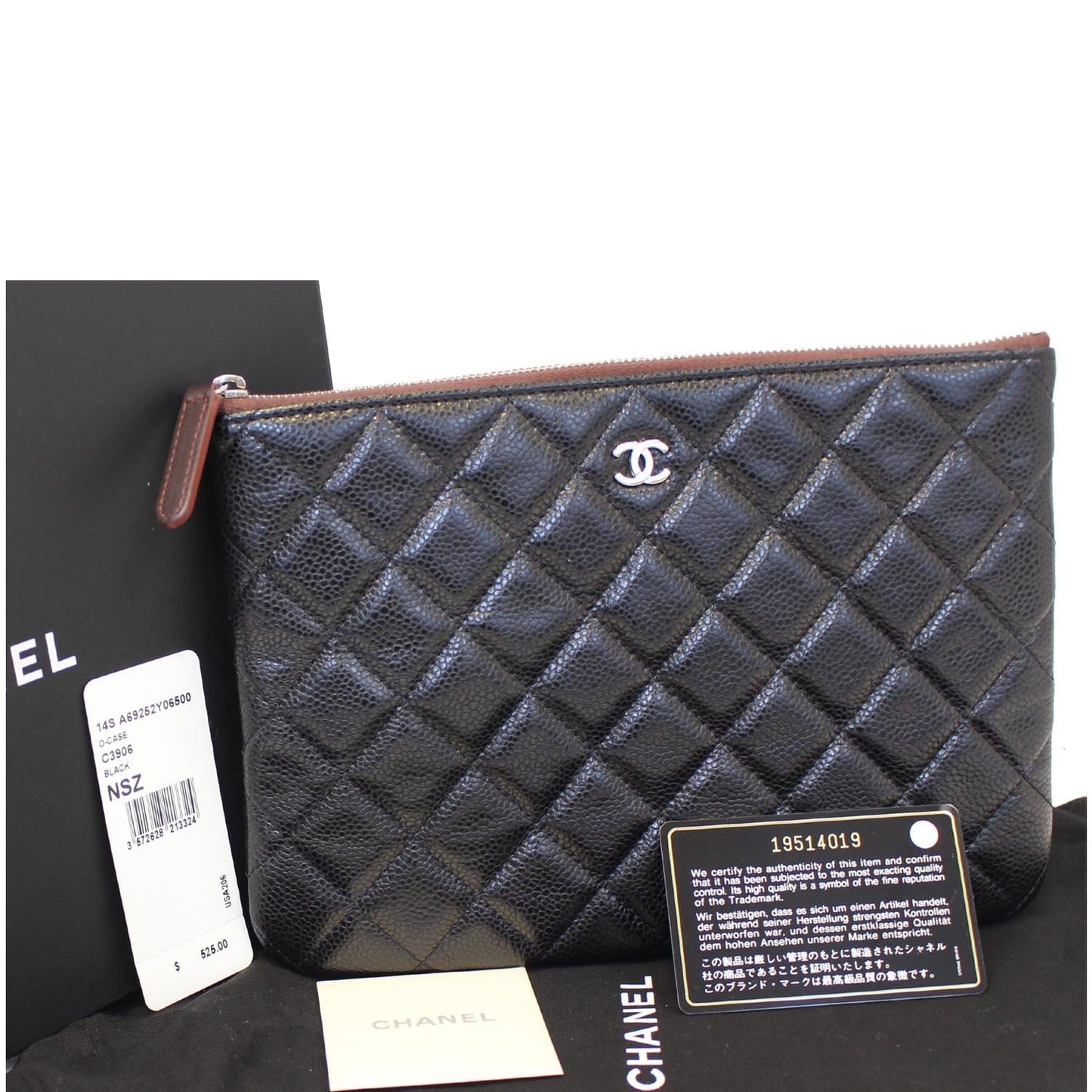 CHANEL Caviar Leather Large O-Case Zip Pouch Black