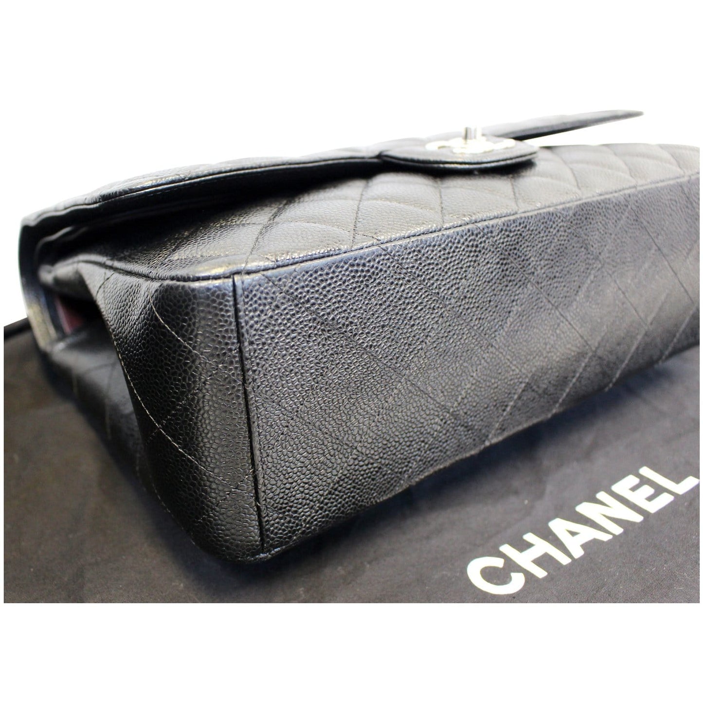 CHANEL Maxi Caviar Leather Jumbo Double Flap Shoulder Bag Black