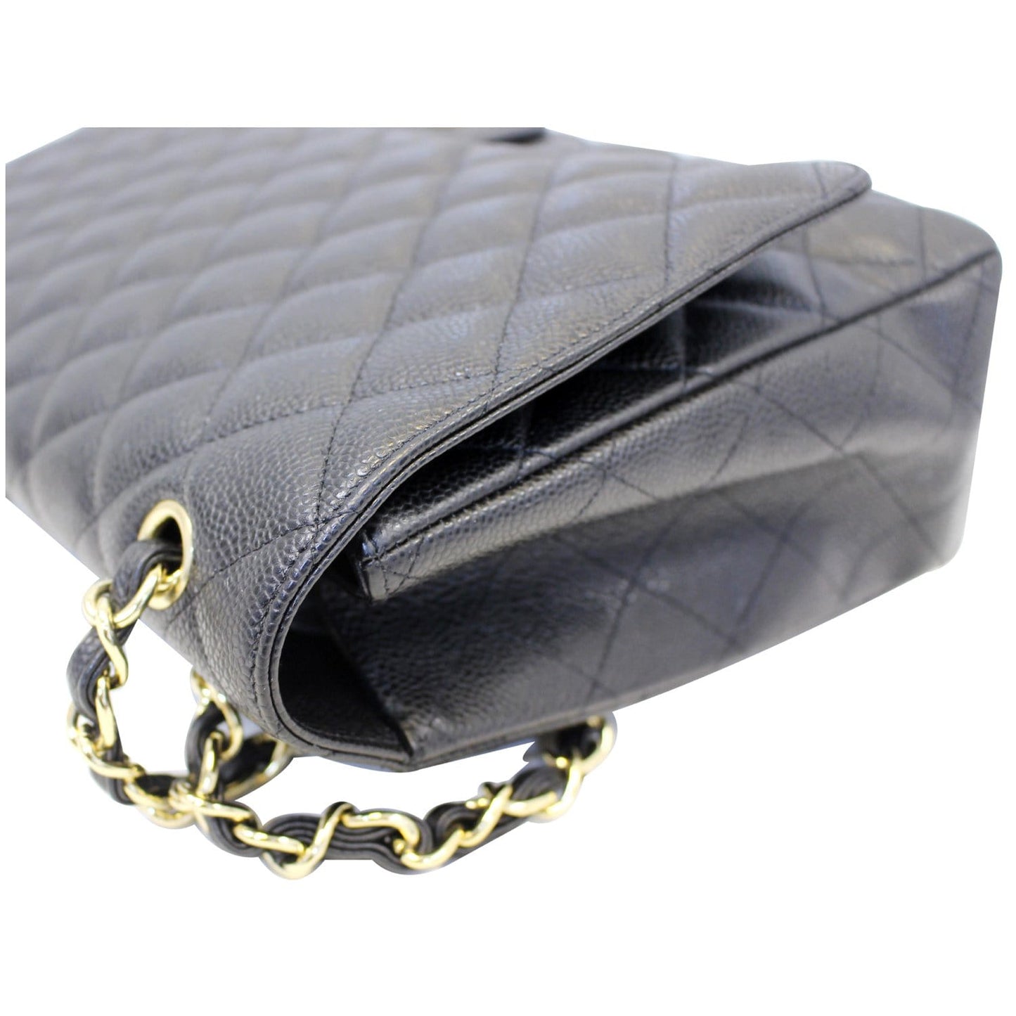 CHANEL Maxi Jumbo Classic Flap Caviar Leather Shoulder Bag Black