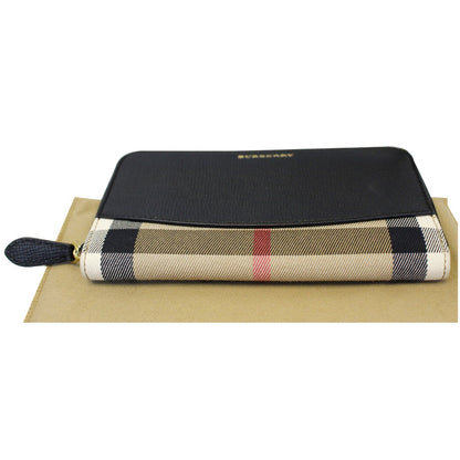 BURBERRY Haymarket Leather Canvas Continental Wallet Balck