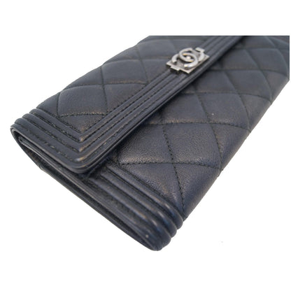 CHANEL Boy Large Flap Lambskin Leather Wallet Black - 15% OFF