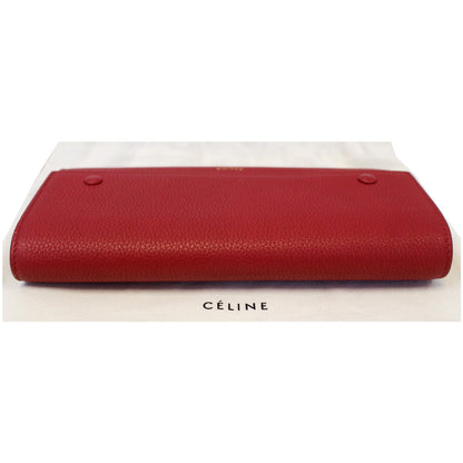 CELINE Large Flap Multifunction Leather Wallet Red
