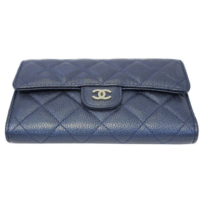 CHANEL Classic Flap Caviar Leather Wallet Navy Blue
