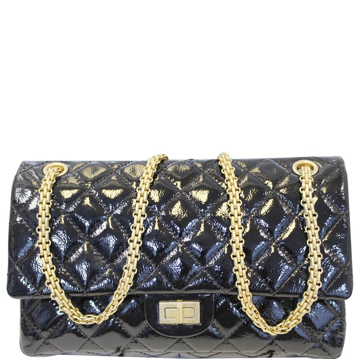CHANEL Reissue Double Flap Patent Leather Shoulder Bag Black