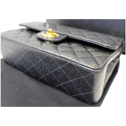 CHANEL Double Flap Small Caviar Leather Shoulder Bag Black