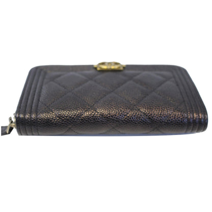 CHANEL Boy Small Caviar Leather Zip Around Wallet Black