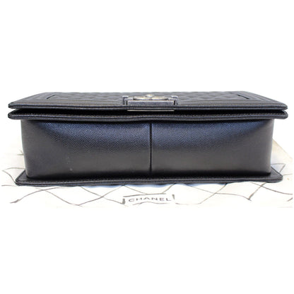CHANEL Medium Boy Flap Caviar Leather Shoulder Bag Black