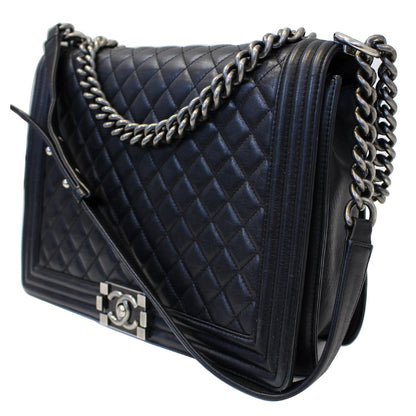 CHANEL Large Boy Flap Calfskin Quilted Leather Shoulder Bag Black