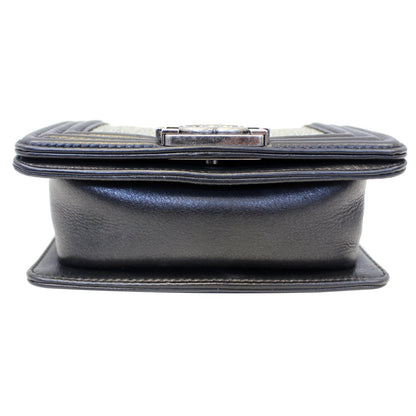 CHANEL Mini Boy Galuchat Stingray Flap Bag Black Silver