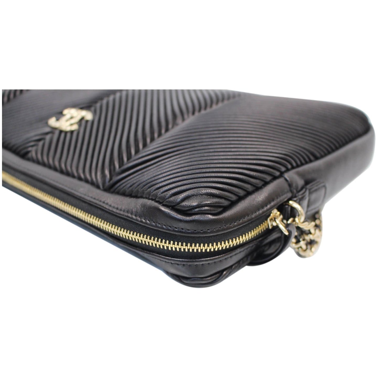 CHANEL Large CC Zip Chain Lambskin Leather Wristlet Clutch Black - 20% OFF