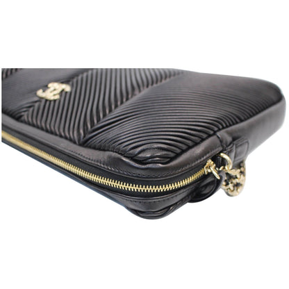 CHANEL Large CC Zip Chain Lambskin Leather Wristlet Clutch Black - 20% OFF