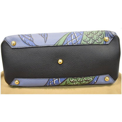 BURBERRY Small Banner Beasts Print Leather Satchel Bag Blue