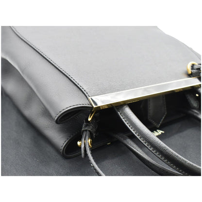 FENDI Petite 2Jours Vitello Leather Elite Tote Shoulder Bag Black