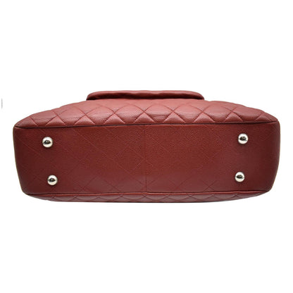 CHANEL Front Flap Pocket Quilted Caviar Leather Tote Shoulder Bag Red- 20% OFF