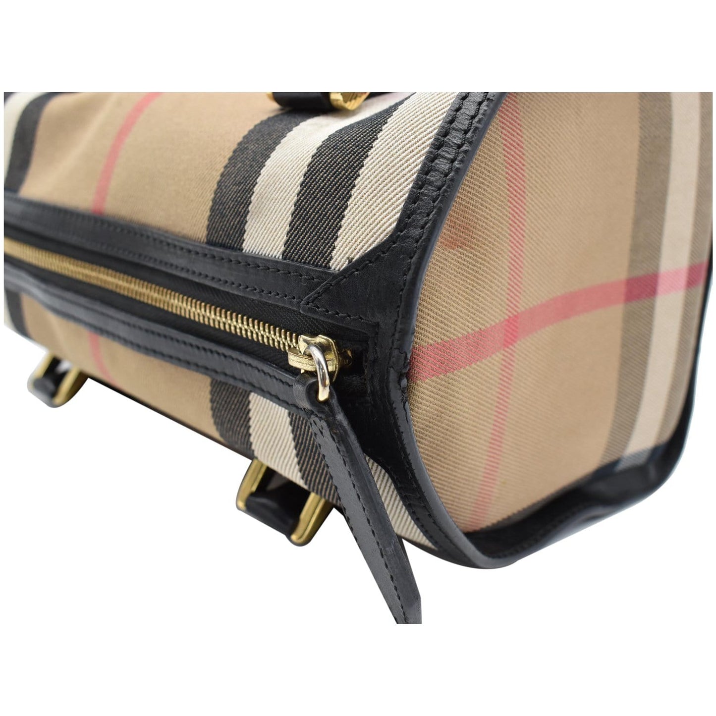 BURBERRY Boston Haymarket Check Coated Canvas Satchel Bag Brown