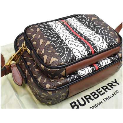 BURBERRY Bridle Stripe Small Monogram E-Canvas Camera Bag Brown