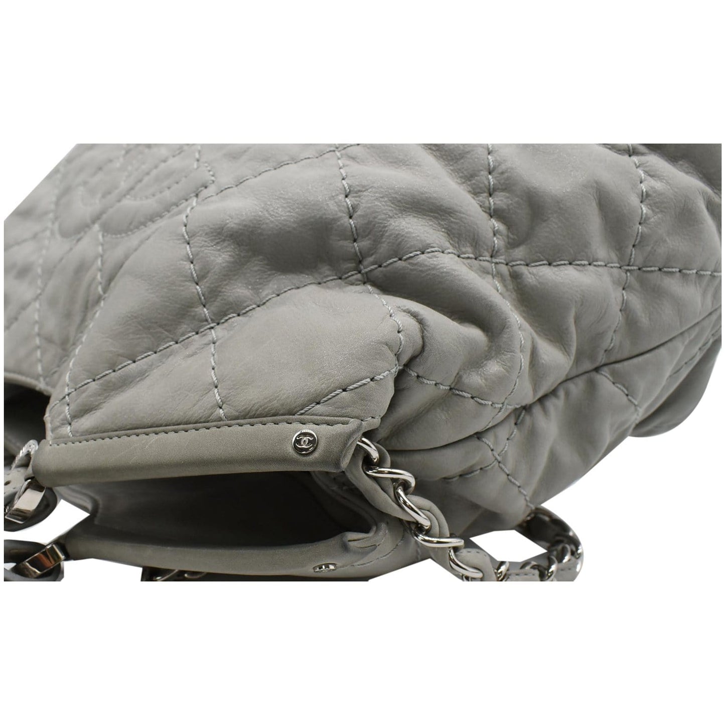 Chanel Wild Stitch CC Lambskin Leather Satchel Bag Light Grey