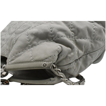 Chanel Wild Stitch CC Lambskin Leather Satchel Bag Light Grey