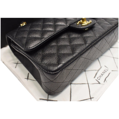 CHANEL Medium Double Flap CC Caviar Leather Shoulder Bag Black