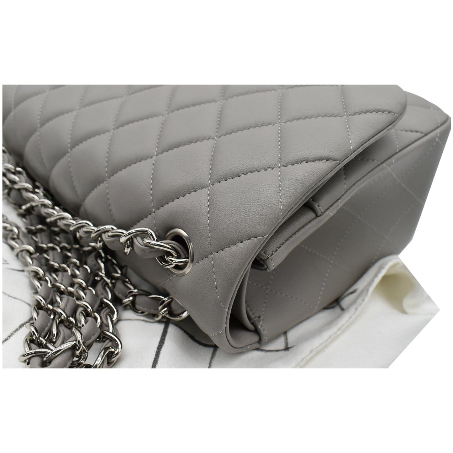 CHANEL Classic Jumbo Double Flap Lambskin Leather Shoulder Bag Grey
