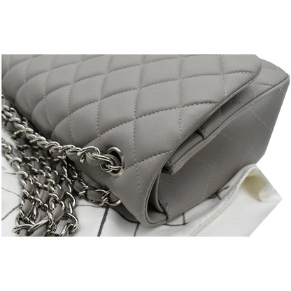 CHANEL Classic Jumbo Double Flap Lambskin Leather Shoulder Bag Grey