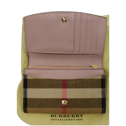 BURBERRY Luna House Check Leather Wallet Rose Pink