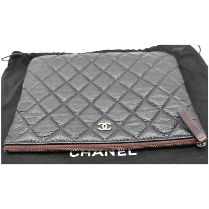 CHANEL Caviar Leather O-Case Zip Pouch Black