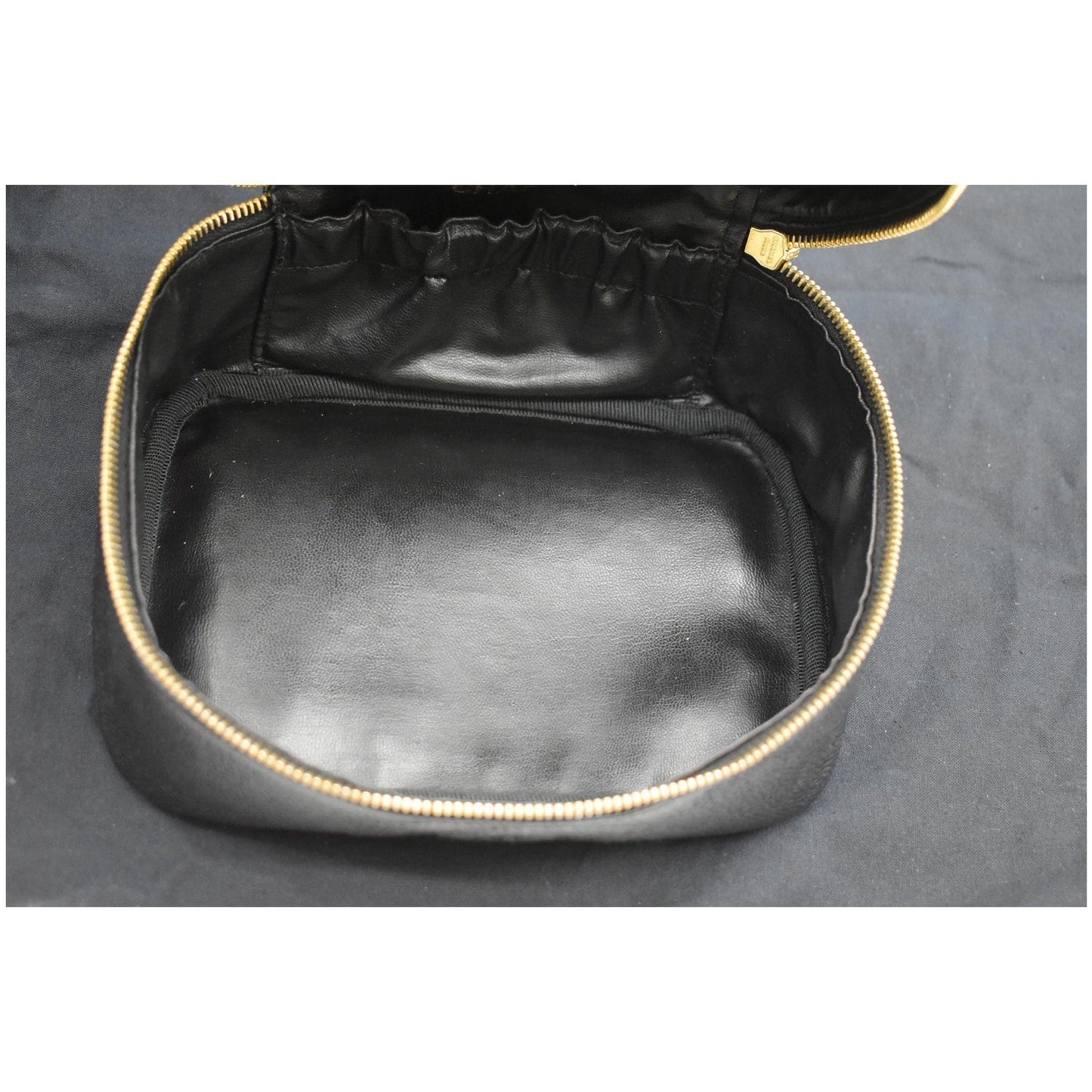 CHANEL Vintage Vanity Case Leather Chain Cosmetic Bag Black