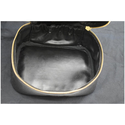 CHANEL Vintage Vanity Case Leather Chain Cosmetic Bag Black