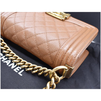 CHANEL Small Boy CC Chain Leather Shoulder Bag Brown