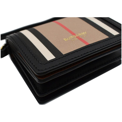 BURBERRY Jessie Icon Stripe E-Canvas Monogram Crossbody Card Case Beige